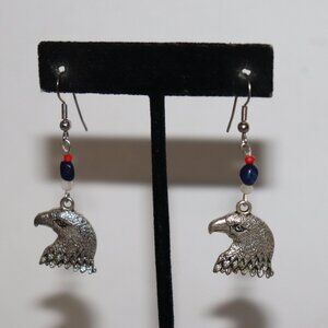 Silver Eagle & Red, White, Blue Beaded Dangle Earrings – 2.25" Patriotic Flair ·